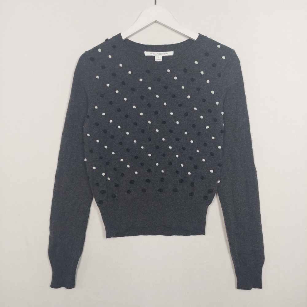 Diane von Furstenberg Revaya Gray Wool Cashmere Polka Dot Sweater M Look 16